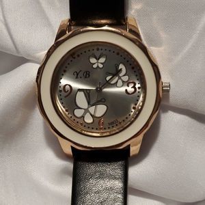 NEW White Butterflies Watch with Black Band